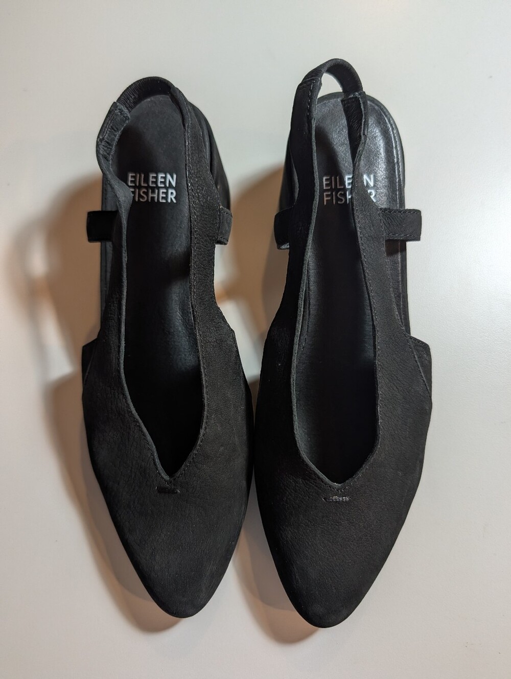 Eileen Fisher Devi Black Suede Pointed Slingback Flats Size 6